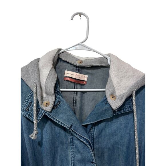 Anthropologie Pilcro Button Front Removable Hood Denim Kimono Jacket Blue Medium - Picture 3 of 12